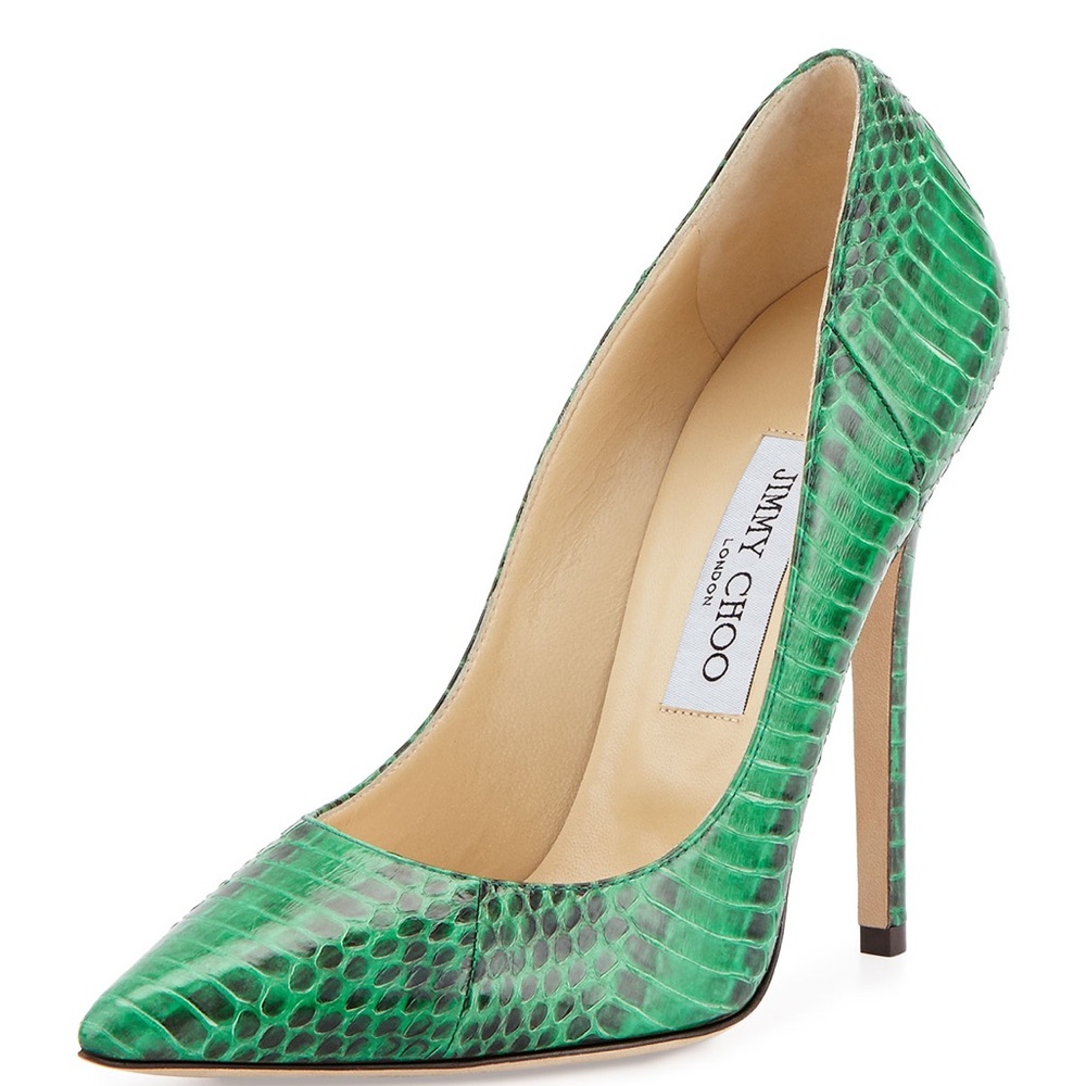 Jimmy Choo Anouk Green Python Embossed Leather Po… - image 1